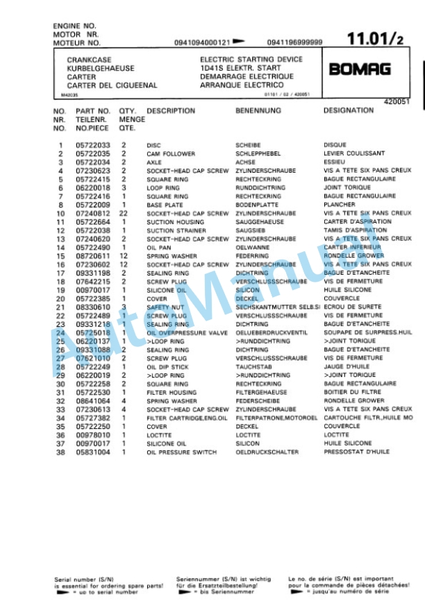 Bomag BPR 50-52 D-2. BPR 55-52 D-2, BPR 60-52 D-2 Vibratory Plate Compactor Spare Parts Catalogue 00811350-2