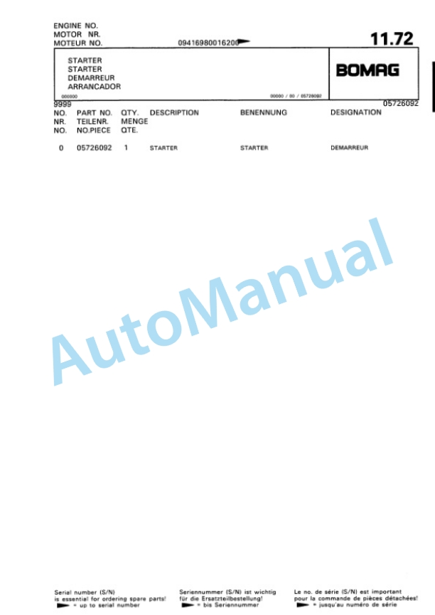 Bomag BPR 50-52 D-2. BPR 55-52 D-2, BPR 60-52 D-2 Vibratory Plate Compactor Spare Parts Catalogue 00811350-4
