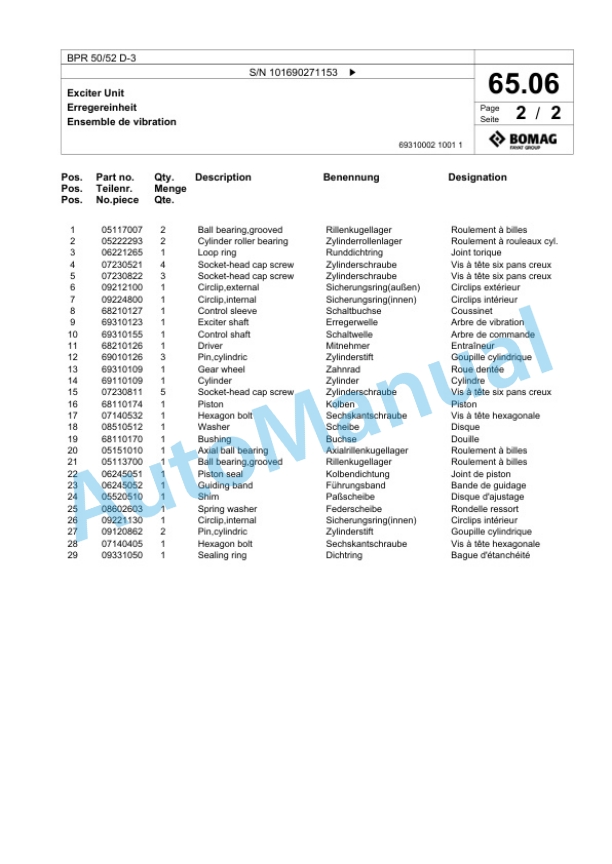 Bomag BPR 50-52 D-3 Vibratory Plate Compactor Spare Parts Catalogue 00811426-5