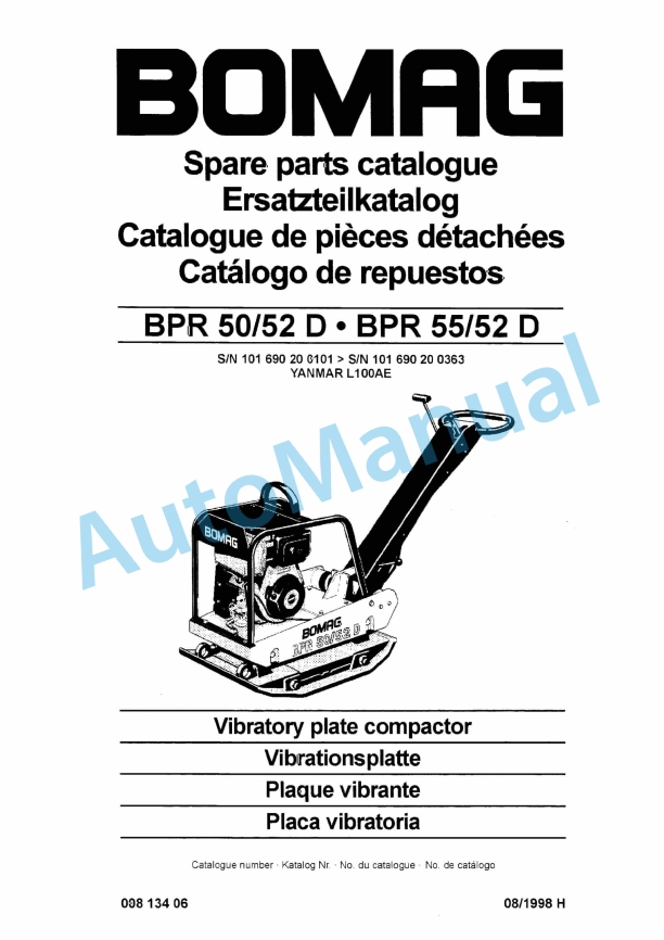 Bomag BPR 50-52 D, BPR 55-52 D Vibratory Plate Compactor Spare Parts Catalogue 00813406