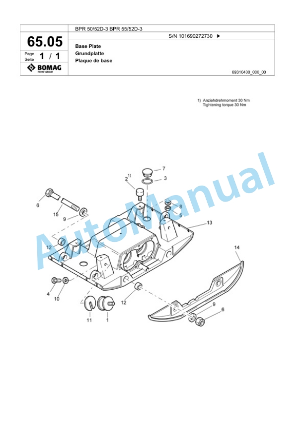 Bomag BPR 50-52D-3, BPR 55-52D-3 Vibratory Plate Compactor Spare Parts Catalogue 00817440-5