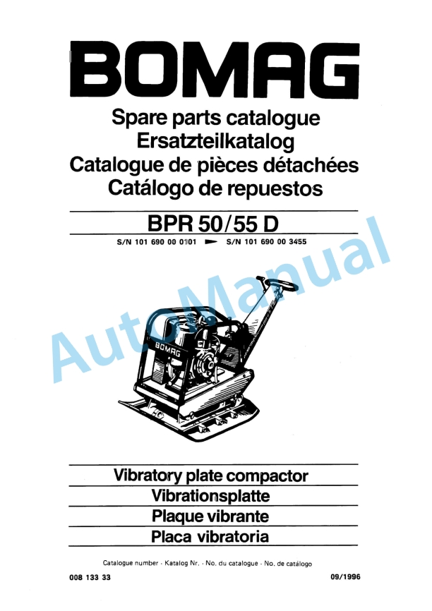 Bomag BPR 50-55 D Vibratory Plate Compactor Spare Parts Catalogue 00813333