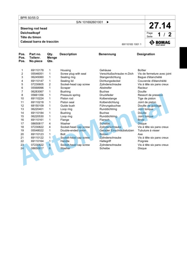 Bomag BPR 50-55 D Vibratory Plate Compactor Spare Parts Catalogue 00824323-2