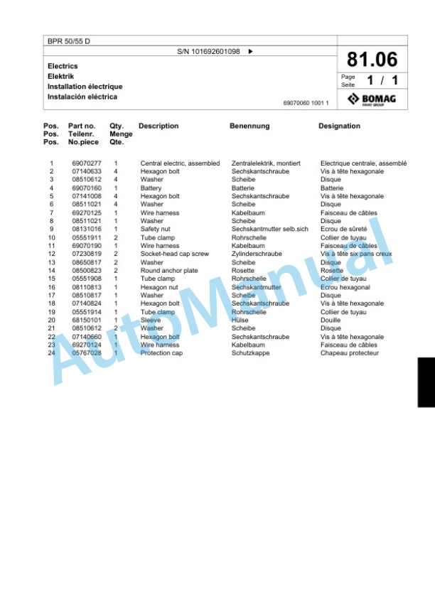 Bomag BPR 50-55 D Vibratory Plate Compactor Spare Parts Catalogue 00824323-4