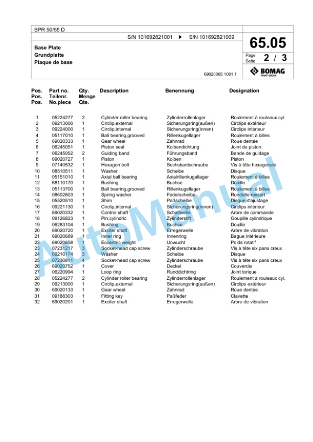 Bomag BPR 50-55 D Vibratory Plate Compactor Spare Parts Catalogue 00824775-3