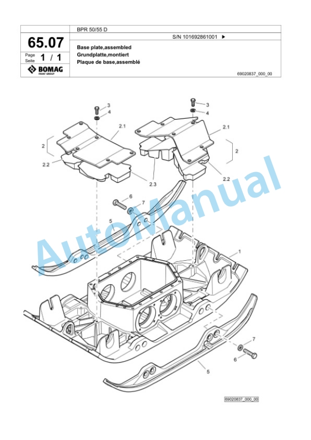 Bomag BPR 50-55 D Vibratory Plate Compactor Spare Parts Catalogue 00825011-3