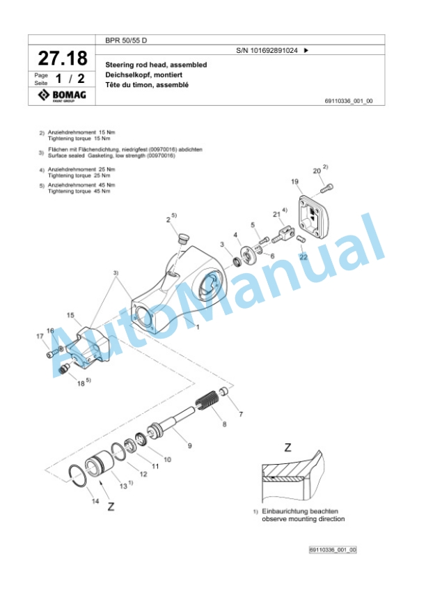 Bomag BPR 50-55 D Vibratory Plate Compactor Spare Parts Catalogue 00825017-2