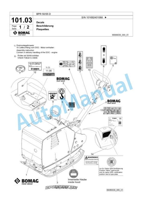 Bomag BPR 50-55 D Vibratory Plate Compactor Spare Parts Catalogue 00825245-5