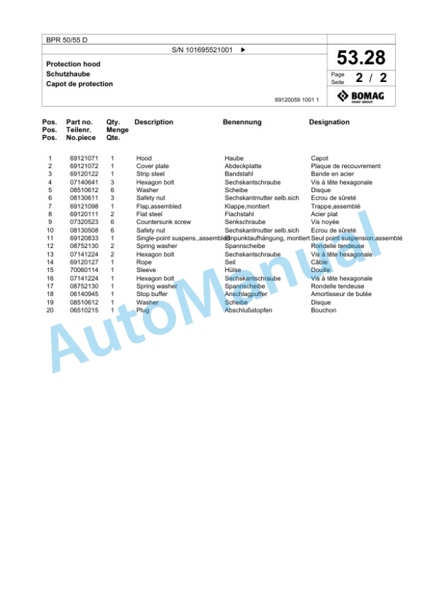 Bomag BPR 50-55 D Vibratory Plate Compactor Spare Parts Catalogue 00826477-2