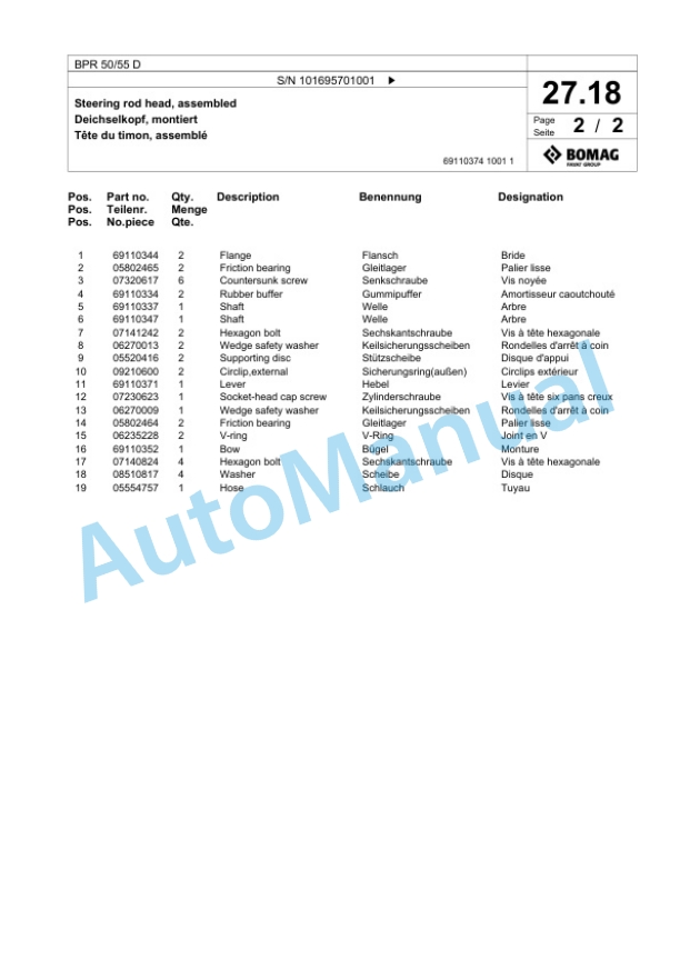Bomag BPR 50-55 D Vibratory Plate Compactor Spare Parts Catalogue 00826819-2