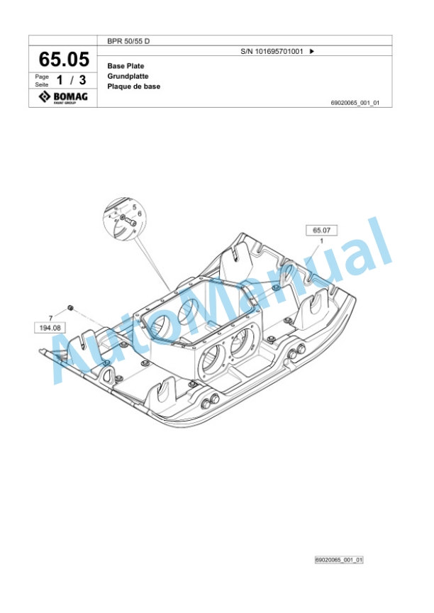 Bomag BPR 50-55 D Vibratory Plate Compactor Spare Parts Catalogue 00826819-3