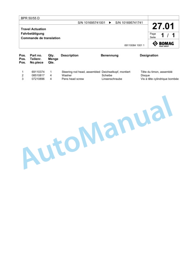 Bomag BPR 50-55 D Vibratory Plate Compactor Spare Parts Catalogue 00826845-2