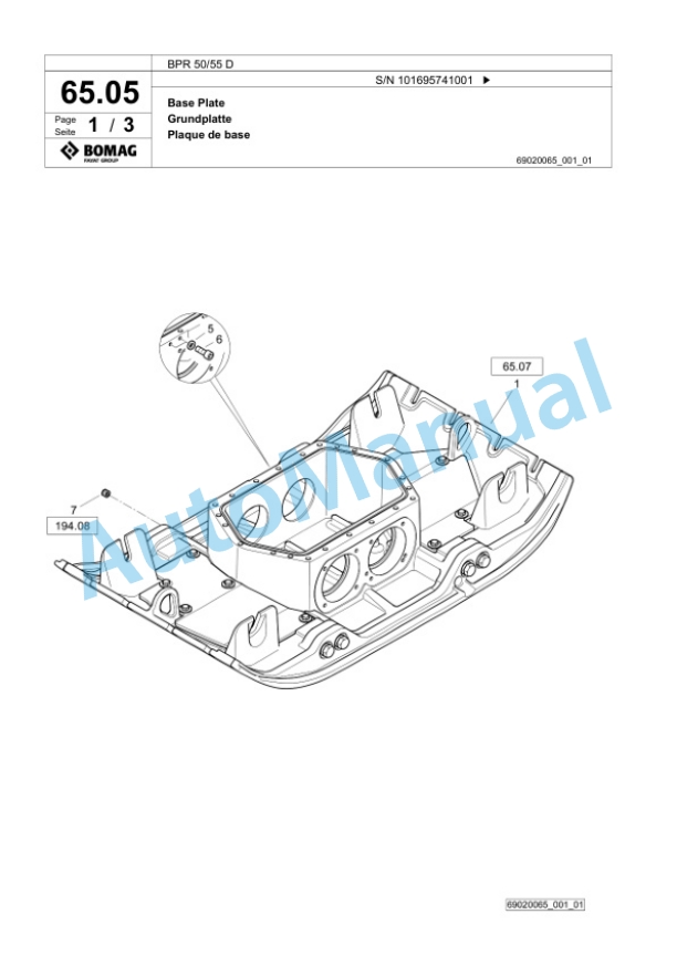 Bomag BPR 50-55 D Vibratory Plate Compactor Spare Parts Catalogue 00826845-3