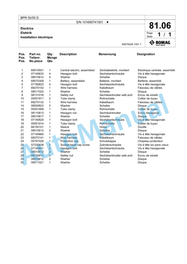 Bomag BPR 50-55 D Vibratory Plate Compactor Spare Parts Catalogue 00826845-4