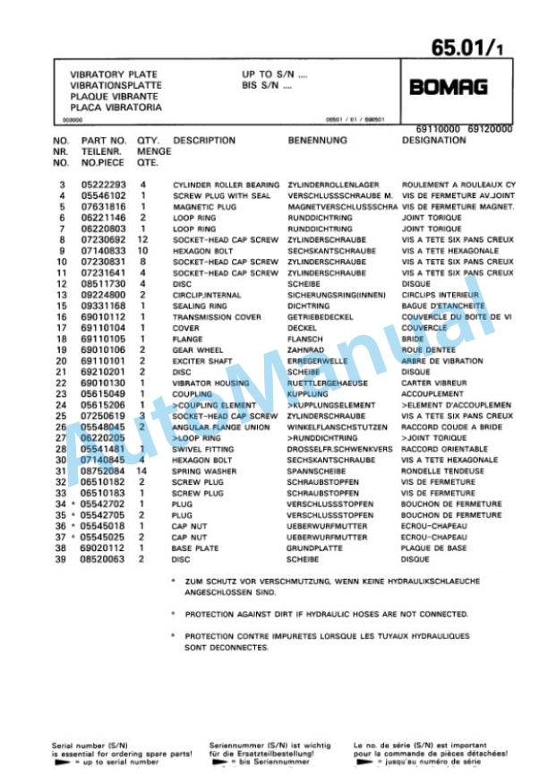 Bomag BPR 50-55 HE Vibratory Plate Compactor Spare Parts Catalogue 00813334-3