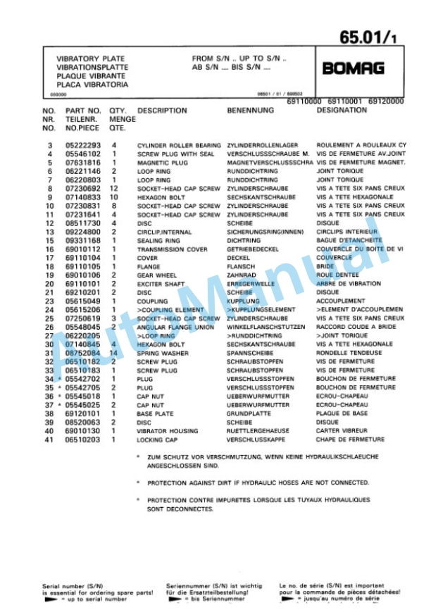 Bomag BPR 50-55 HE Vibratory Plate Compactor Spare Parts Catalogue 00813334-4