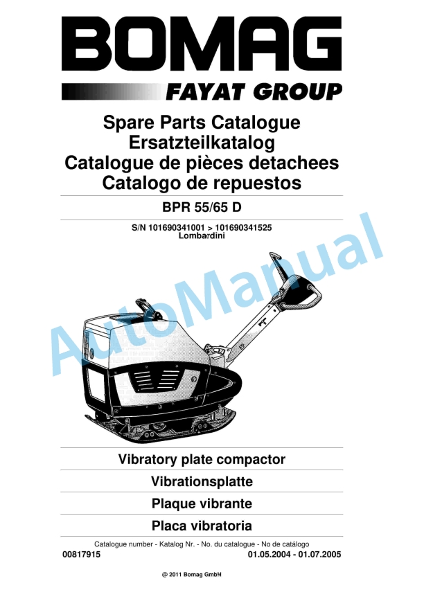 Bomag BPR 55-65 D Vibratory Plate Compactor Spare Parts Catalogue 00817915