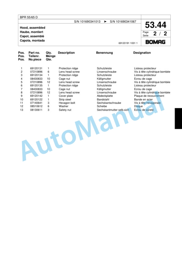 Bomag BPR 55-65 D Vibratory Plate Compactor Spare Parts Catalogue 00817915-3