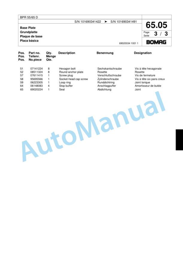 Bomag BPR 55-65 D Vibratory Plate Compactor Spare Parts Catalogue 00817915-4