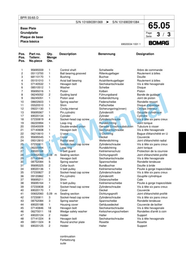 Bomag BPR 55-65 D Vibratory Plate Compactor Spare Parts Catalogue 00817923-5
