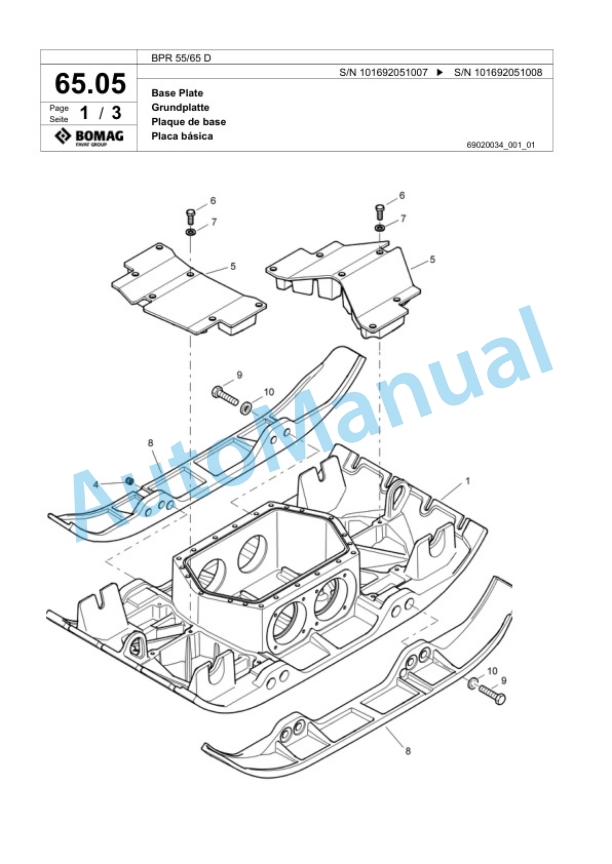Bomag BPR 55-65 D Vibratory Plate Compactor Spare Parts Catalogue 00817985-4
