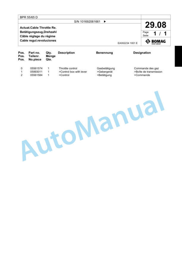 Bomag BPR 55-65 D Vibratory Plate Compactor Spare Parts Catalogue 00817987-2