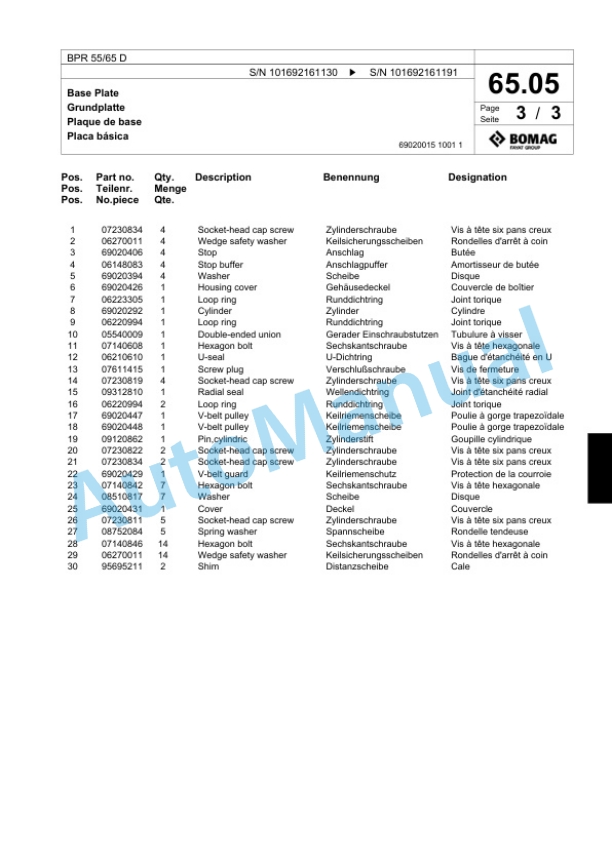 Bomag BPR 55-65 D Vibratory Plate Compactor Spare Parts Catalogue 00818497-3