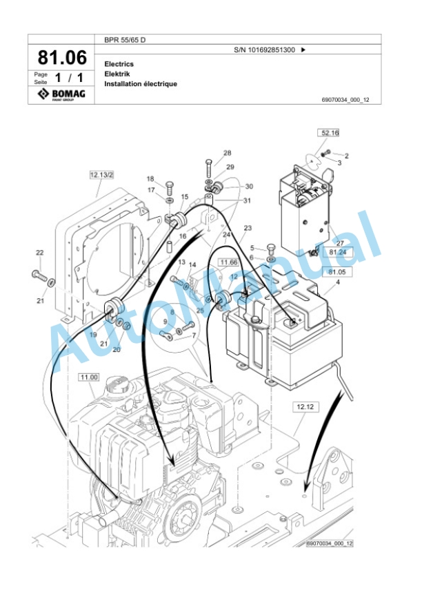 Bomag BPR 55-65 D Vibratory Plate Compactor Spare Parts Catalogue 00825009-3