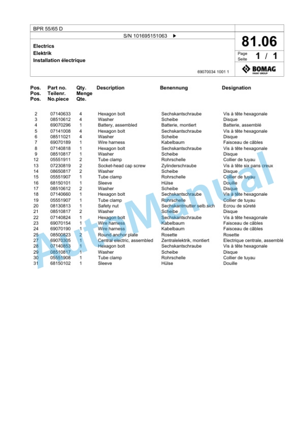 Bomag BPR 55-65 D Vibratory Plate Compactor Spare Parts Catalogue 00825537-3
