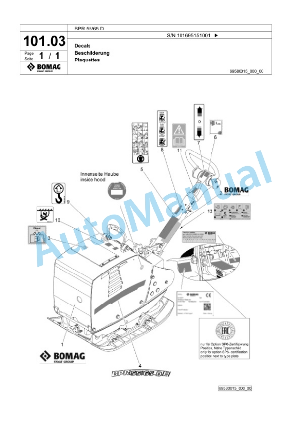 Bomag BPR 55-65 D Vibratory Plate Compactor Spare Parts Catalogue 00825537-4