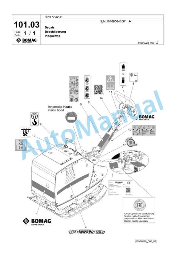 Bomag BPR 55-65 D Vibratory Plate Compactor Spare Parts Catalogue 00826681-4