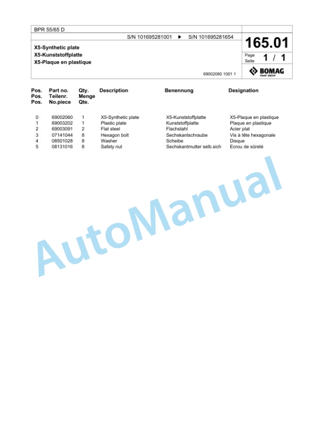 Bomag BPR 55-66 D Vibratory Plate Compactor Spare Parts Catalogue 00825787-5