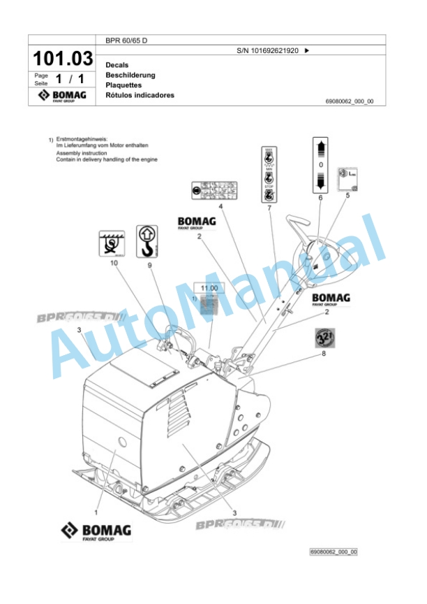 Bomag BPR 60-65 D Vibratory Plate Compactor Spare Parts Catalogue 00824327-5