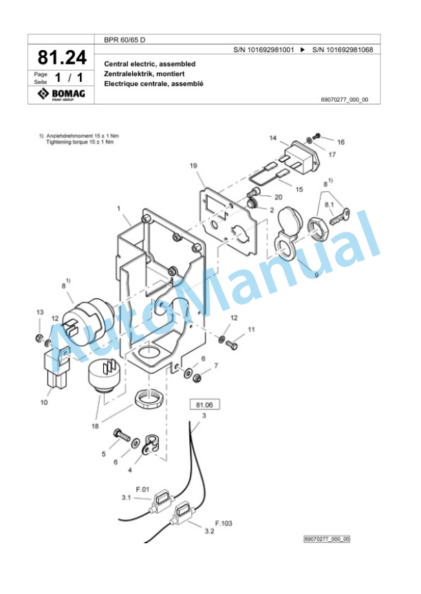 Bomag BPR 60-65 D Vibratory Plate Compactor Spare Parts Catalogue 00825019-4