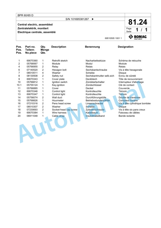 Bomag BPR 60-65 D Vibratory Plate Compactor Spare Parts Catalogue 00826337-3