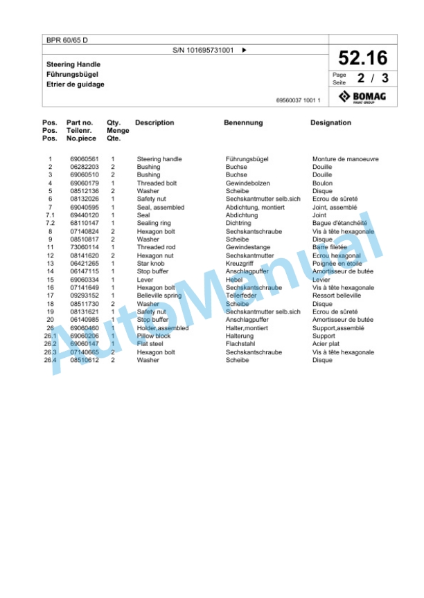 Bomag BPR 60-65 D Vibratory Plate Compactor Spare Parts Catalogue 00826837-2