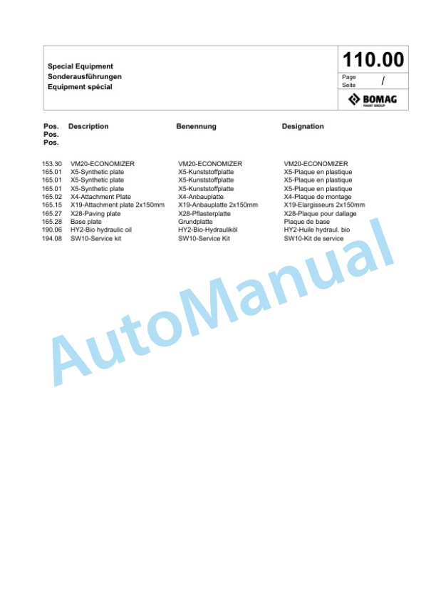 Bomag BPR 60-65 D Vibratory Plate Compactor Spare Parts Catalogue 00826847-5