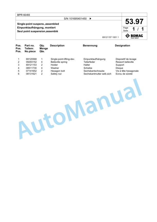 Bomag BPR 60-65 Vibratory Plate Compactor Spare Parts Catalogue 00826309-2
