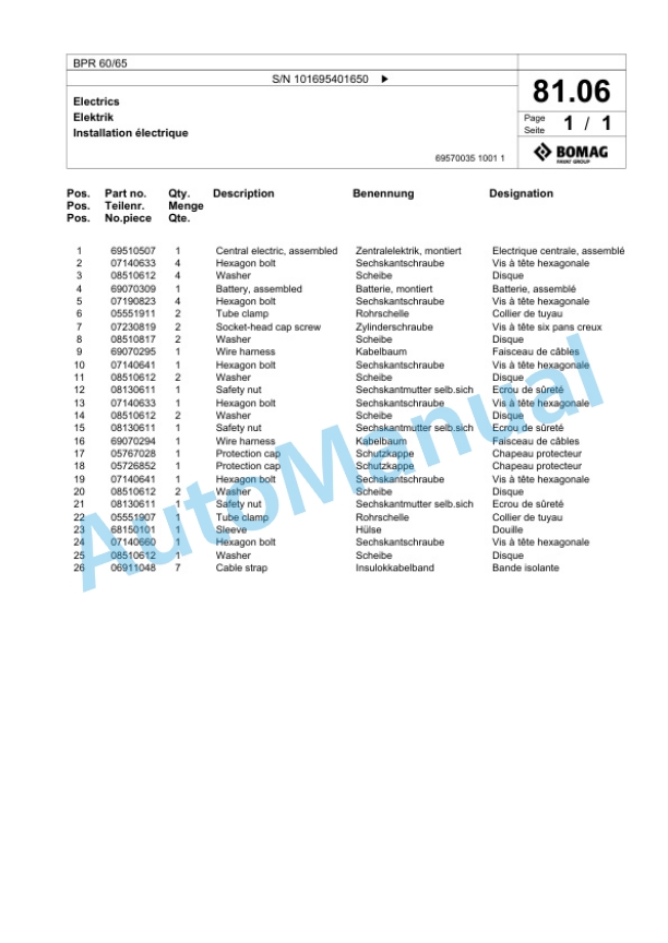 Bomag BPR 60-65 Vibratory Plate Compactor Spare Parts Catalogue 00826309-3