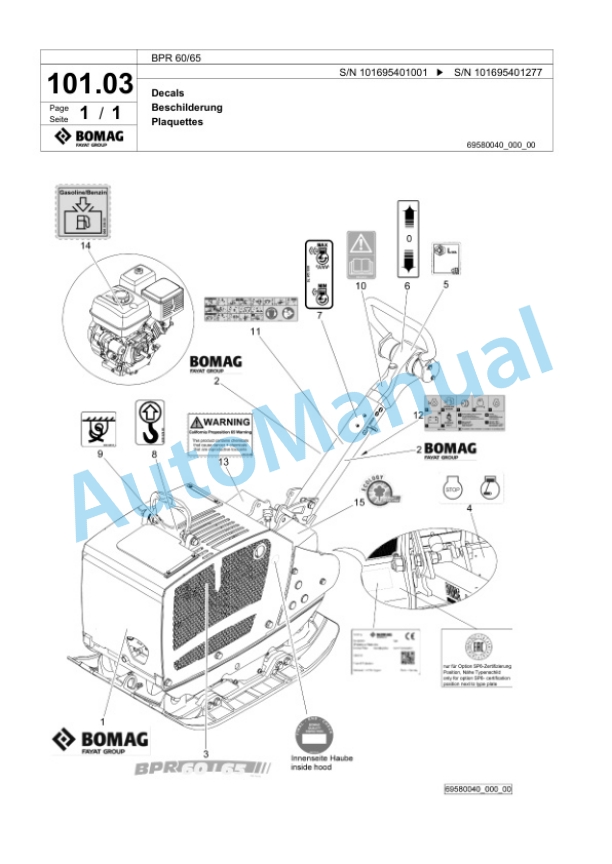 Bomag BPR 60-65 Vibratory Plate Compactor Spare Parts Catalogue 00826309-4