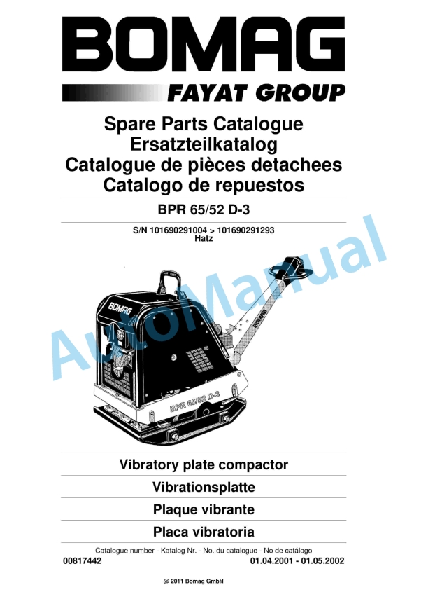 Bomag BPR 65-52 D-3 Vibratory Plate Compactor Spare Parts Catalogue 00817442