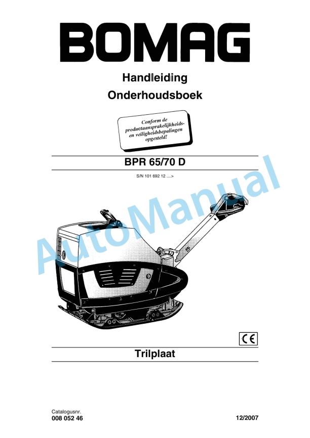 Bomag BPR 65-70 D Vibrating Plate Operating and Maintenance Instructions 00805246