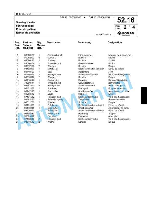 Bomag BPR 65-70 D Vibratory Plate Compactor Spare Parts Catalogue 00817869-2