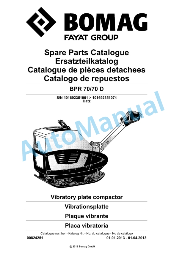 Bomag BPR 70-70 D Vibratory Plate Compactor Spare Parts Catalogue 00824251