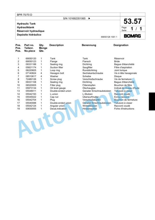 Bomag BPR 70-70 D Vibratory Plate Compactor Spare Parts Catalogue 00824251-3