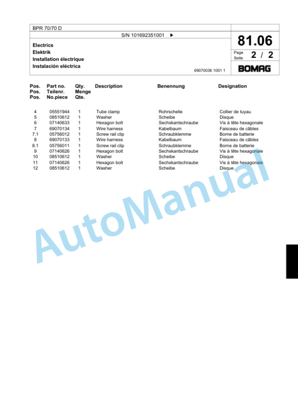 Bomag BPR 70-70 D Vibratory Plate Compactor Spare Parts Catalogue 00824251-5