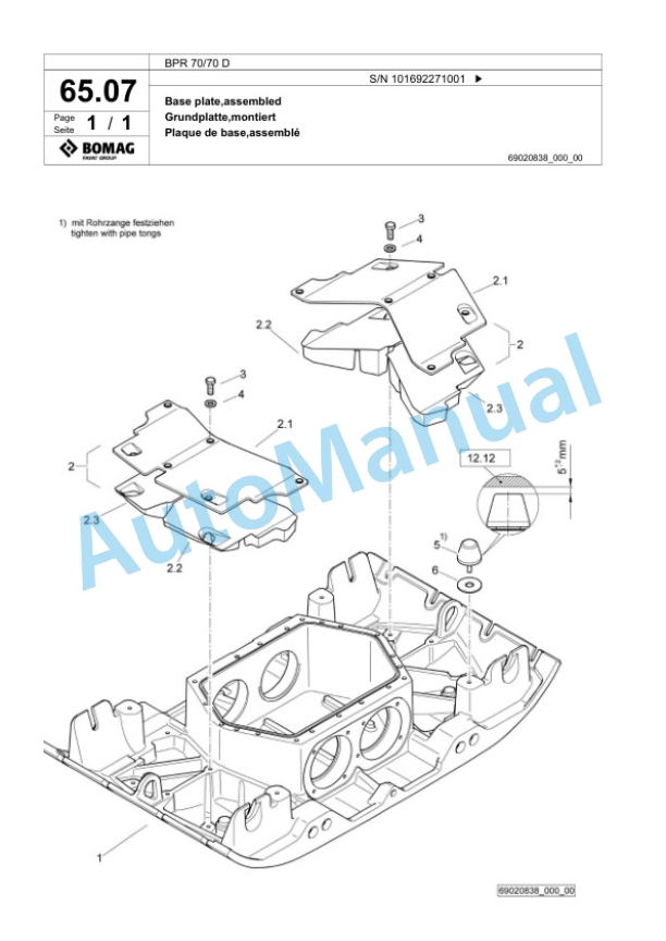 Bomag BPR 70-70 D Vibratory Plate Compactor Spare Parts Catalogue 00825117-3