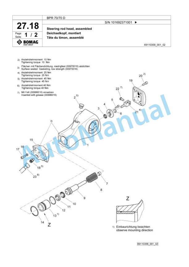 Bomag BPR 70-70 D Vibratory Plate Compactor Spare Parts Catalogue 00825141-2