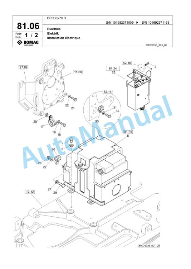 Bomag BPR 70-70 D Vibratory Plate Compactor Spare Parts Catalogue 00825141-4