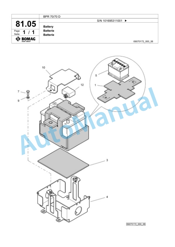 Bomag BPR 70-70 D Vibratory Plate Compactor Spare Parts Catalogue 00825797-3